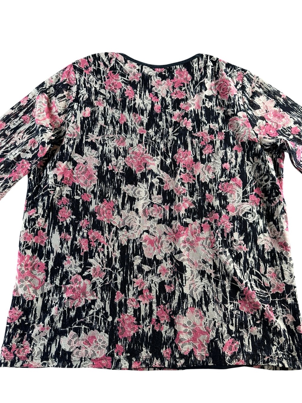 CJ Banks Black Top with Pink Floral Print 1X - Picture 6 of 12
